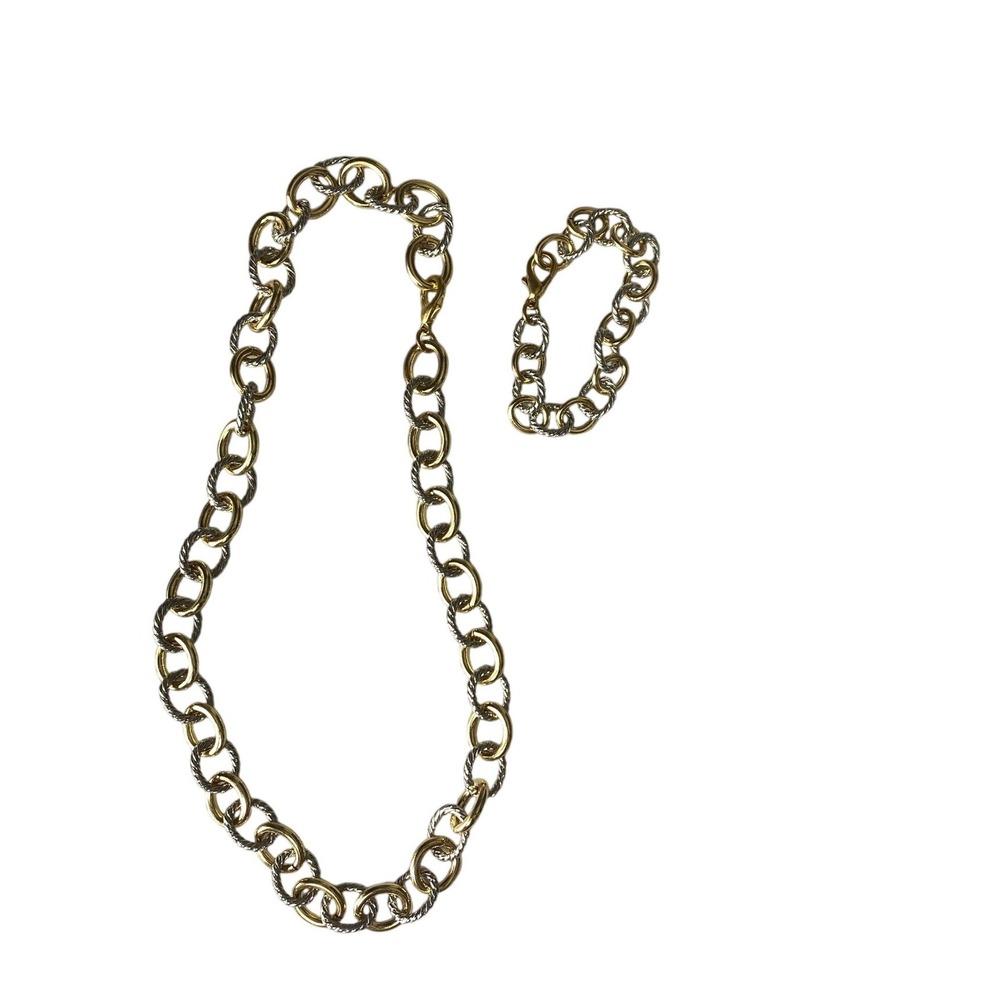 Two Tone Gold Silver Chunky Oval Link Chain Necklace Bracelet‎ Jewelry Set 2166
